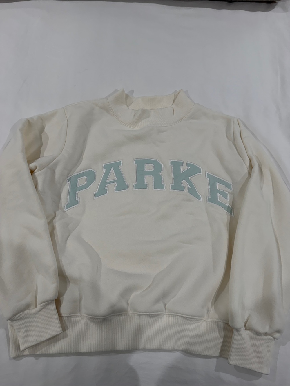NWT Parke Bridal Varsity Mockneck Ivory/Pale Blue